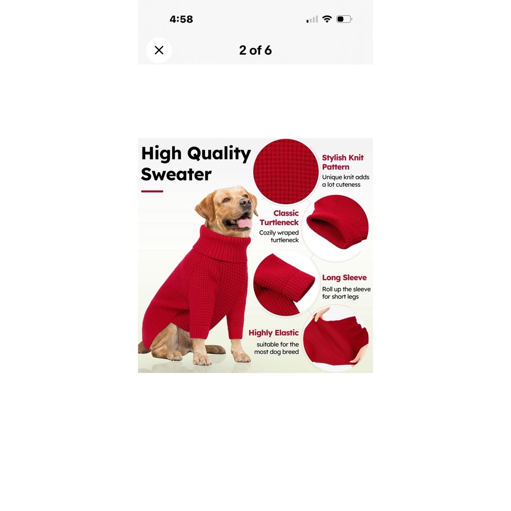NWT Queenmore Red XXL Dog Sweater Turtleneck & Front Leg Coverage Heavyweight